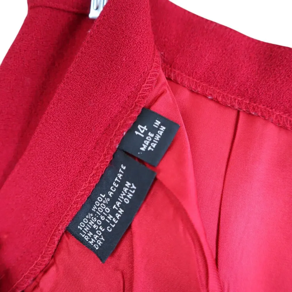 Sasson Womens Vintage Wool Midi A Line Skirt Size 14‎ True Red Holiday Festive